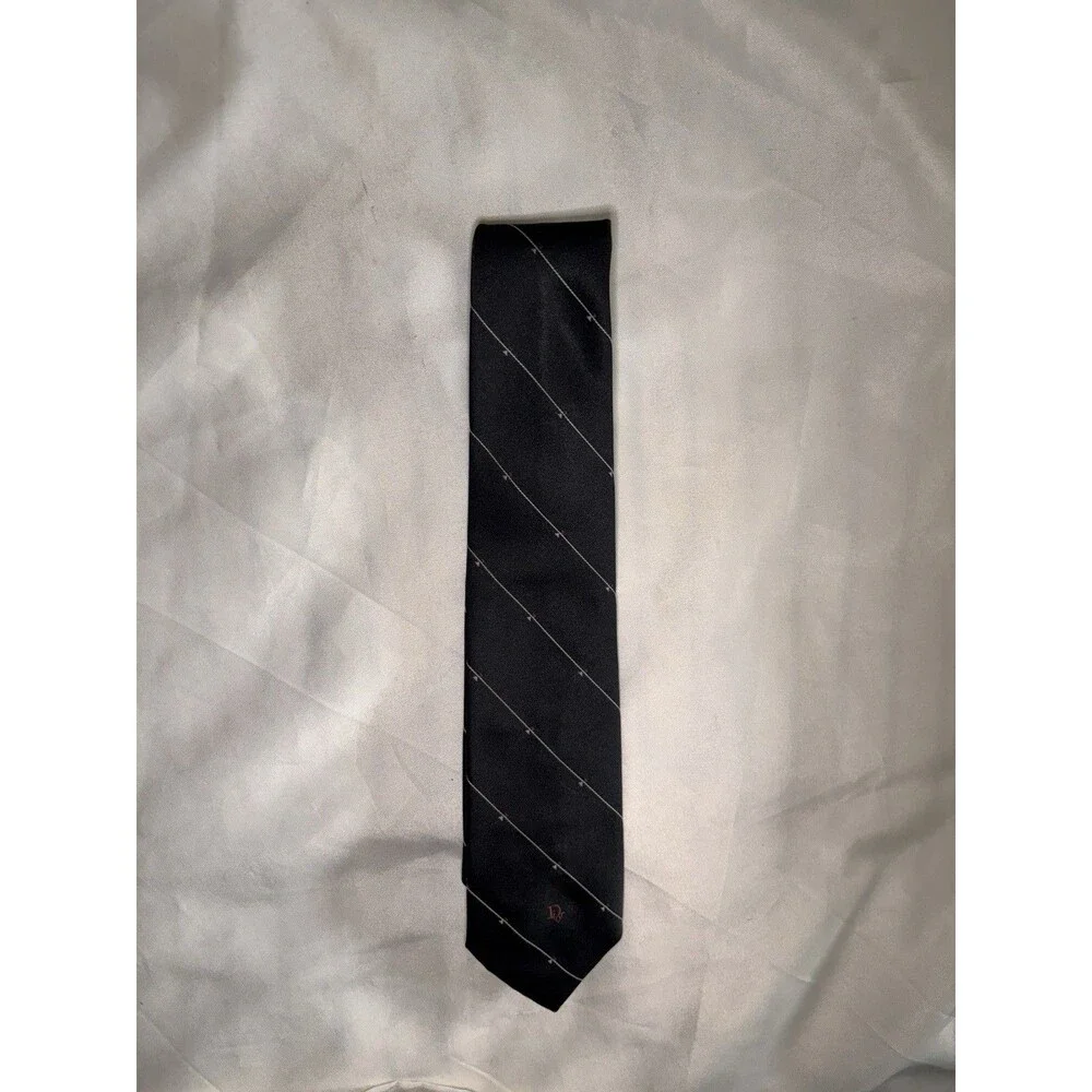 Vintage Christian Dior Black Striped Tie Authentic Dior Monogram - Missing tag